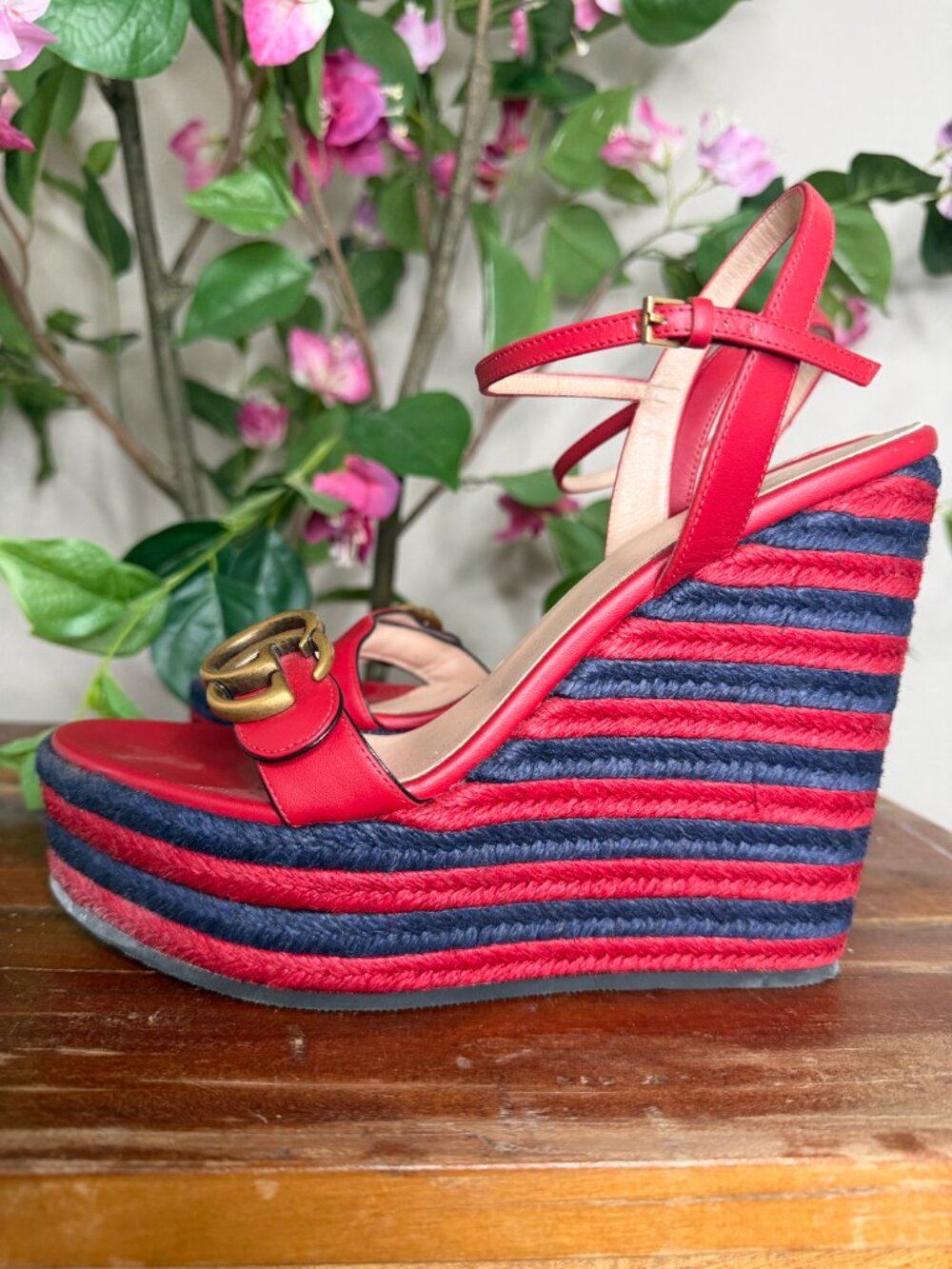 Gucci Marmont Double G Leather Espadrille Platform Sandals - 39 - Picture 4 of 6